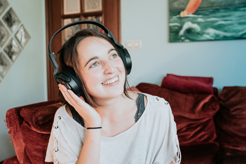 Emf Protection Woman Headphones Smiling Avelino Calvar Martinez Scaled